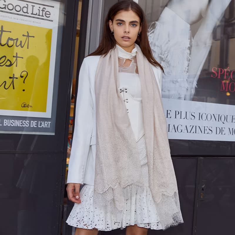 【輕奢】Clotho晨光童話法國蕾絲純羊絨Cashmere圍巾