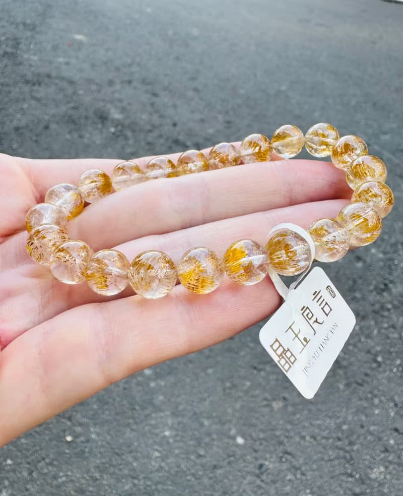 精品級天然黃金超七水晶8.5mm19.60g錢錢金子色主招財正財