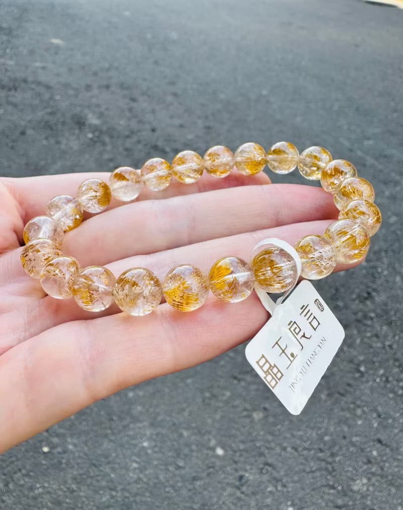 精品級天然黃金超七水晶8.5mm19.60g錢錢金子色主招財正財