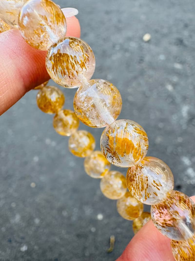 精品級天然黃金超七水晶8.5mm19.60g錢錢金子色主招財正財