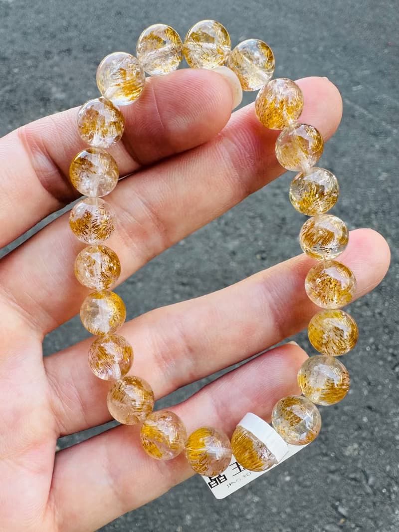 精品級天然黃金超七水晶8.5mm19.60g錢錢金子色主招財正財
