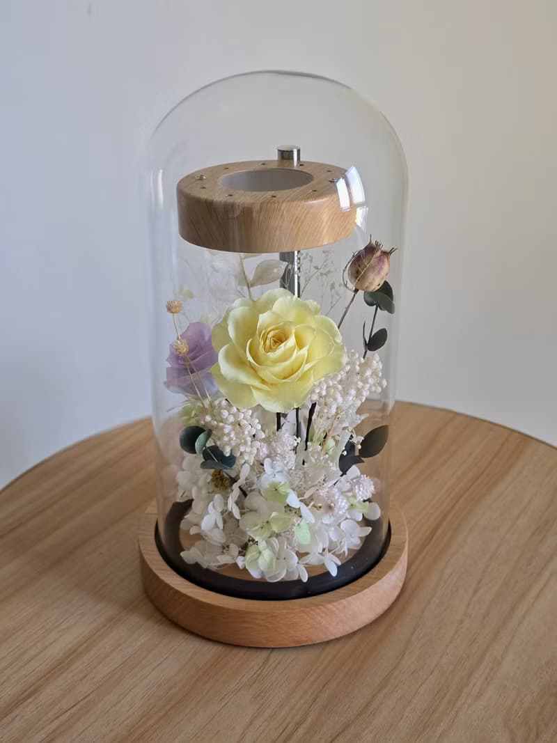 獨家手染漸層藍紫心型永生玫瑰天使環永生花夜燈