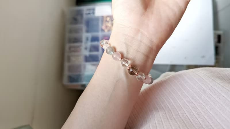 超七×粉晶×月光石×白水晶×拉長石【設計款】天然水晶手鍊