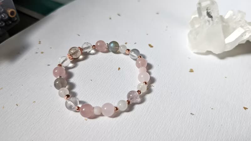 超七×粉晶×月光石×白水晶×拉長石【設計款】天然水晶手鍊