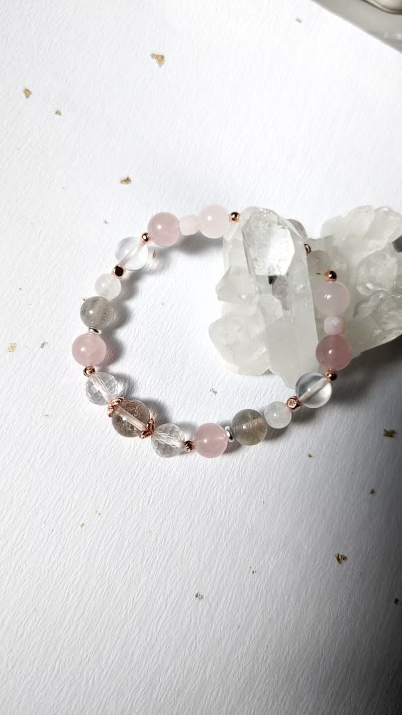 超七×粉晶×月光石×白水晶×拉長石【設計款】天然水晶手鍊