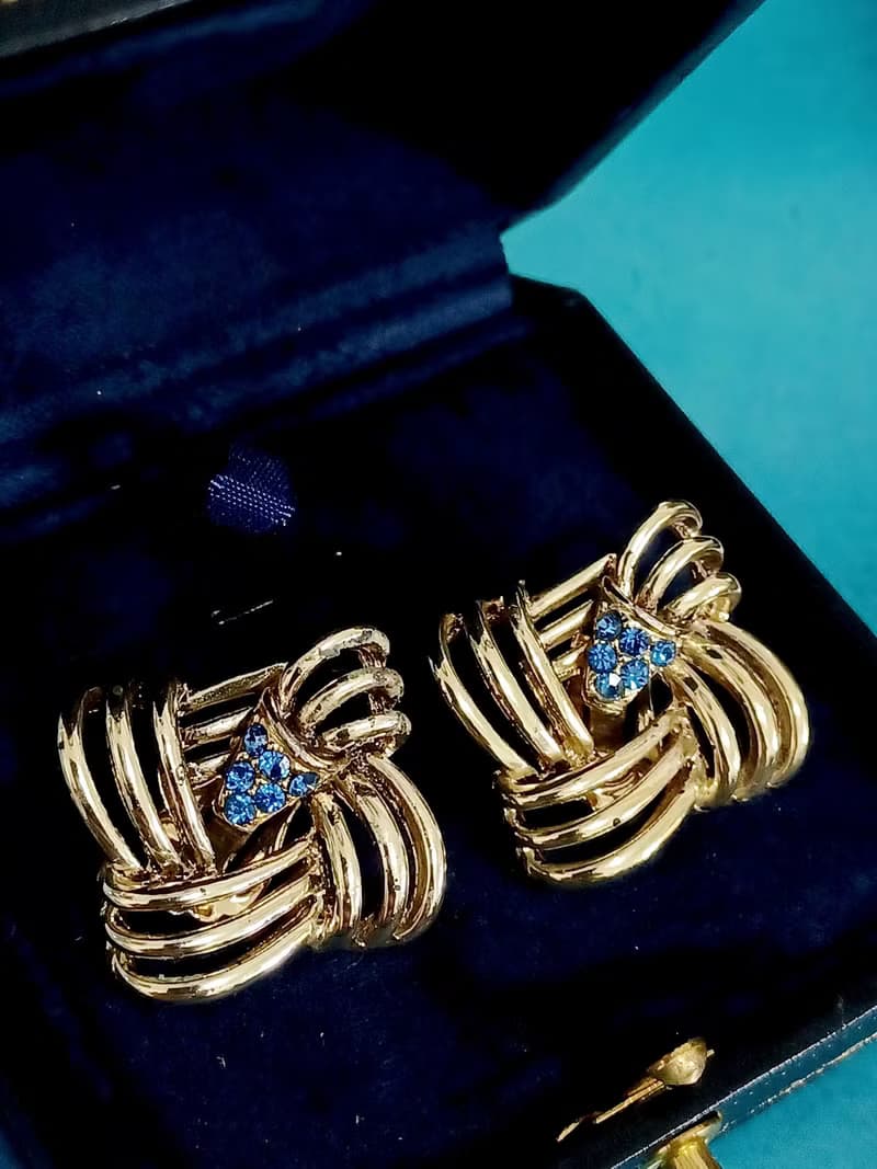 vintage jewelry  古董簍空四環萊茵夾式耳環