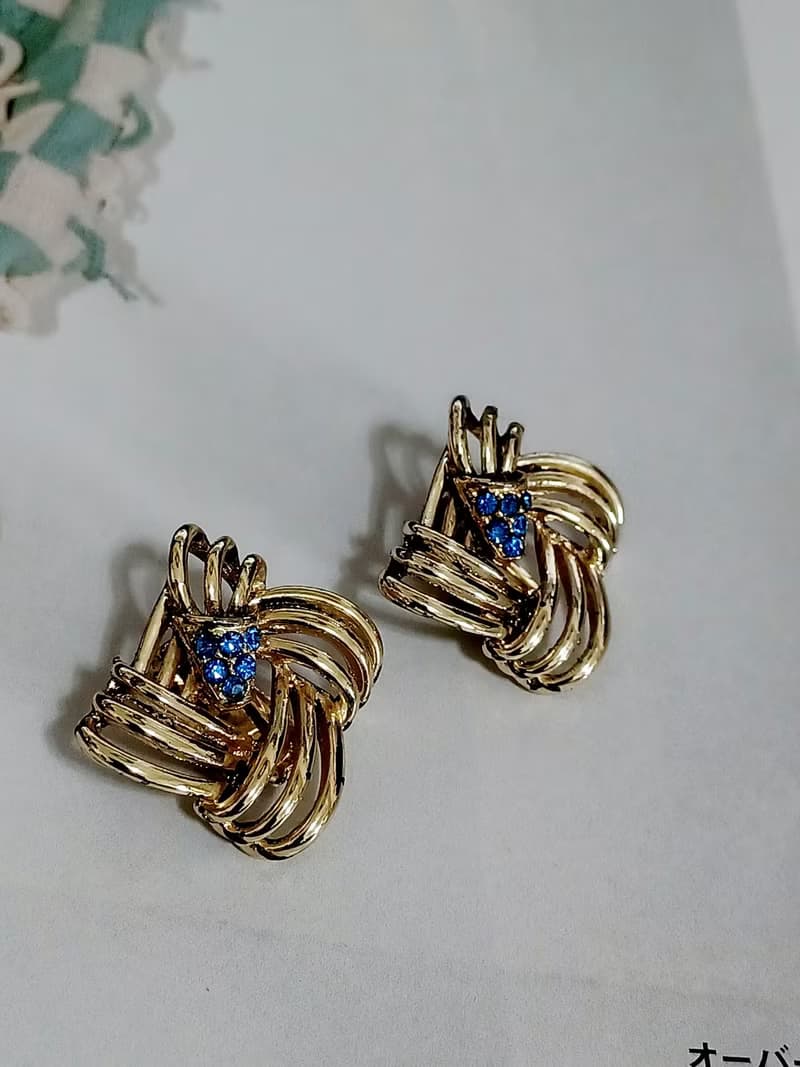 vintage jewelry  古董簍空四環萊茵夾式耳環