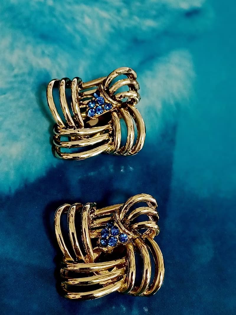 vintage jewelry  古董簍空四環萊茵夾式耳環