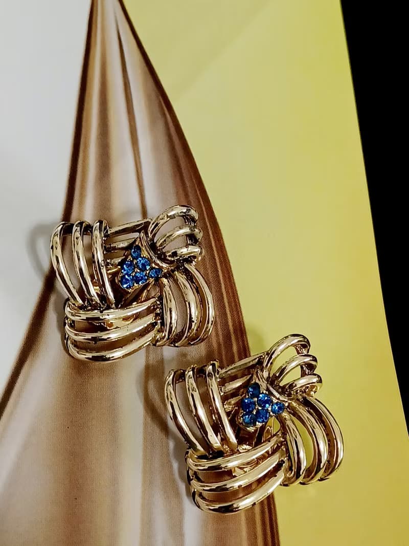 vintage jewelry  古董簍空四環萊茵夾式耳環