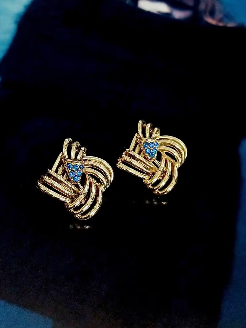 vintage jewelry  古董簍空四環萊茵夾式耳環