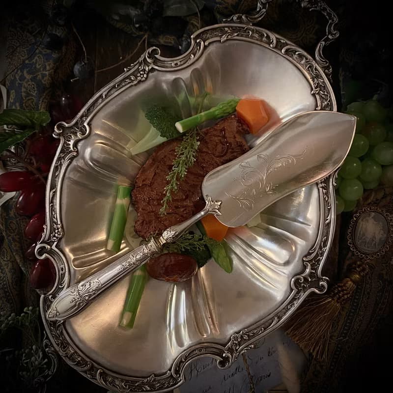 法國路易十六風格 大型純銀柄鍍銀面 食物分食鏟/有原盒裝