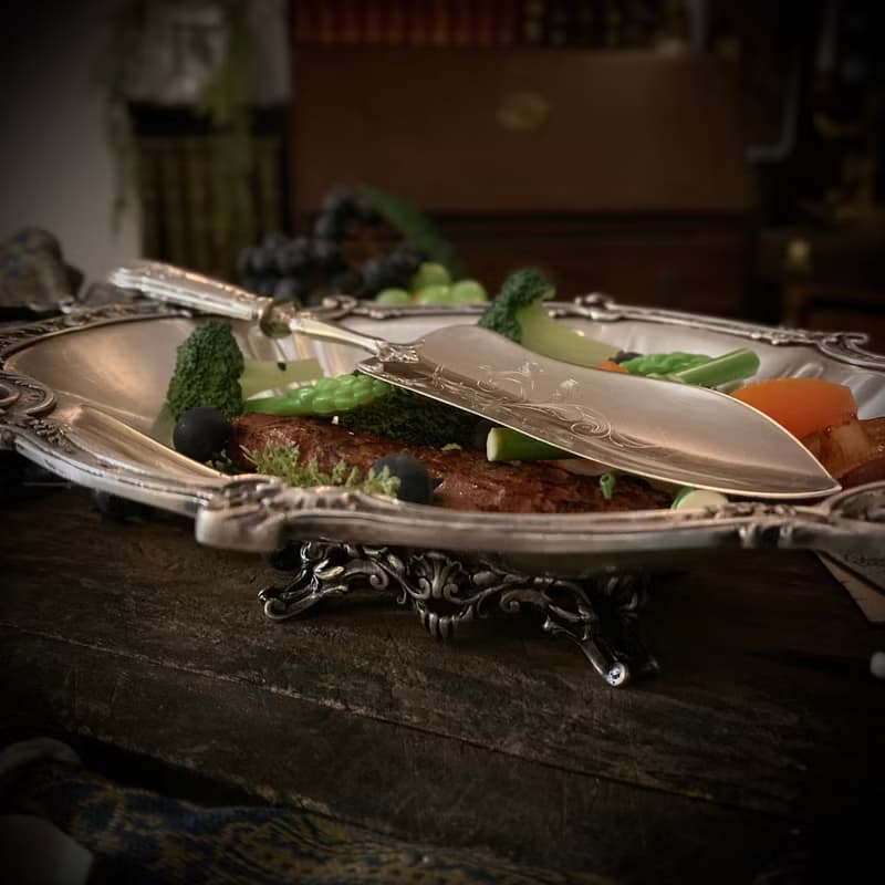 法國路易十六風格 大型純銀柄鍍銀面 食物分食鏟/有原盒裝