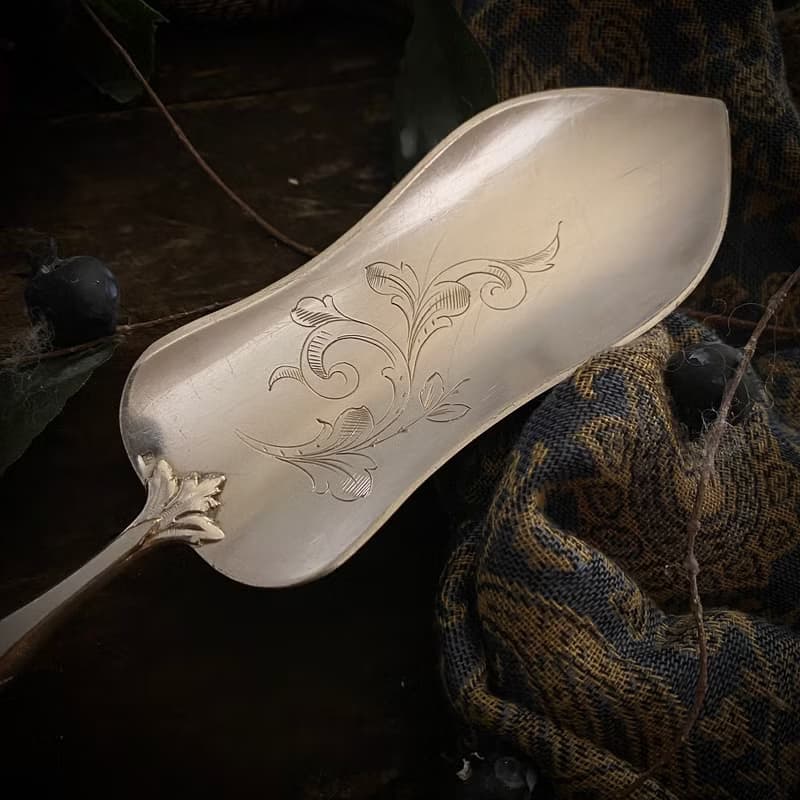 法國路易十六風格 大型純銀柄鍍銀面 食物分食鏟/有原盒裝