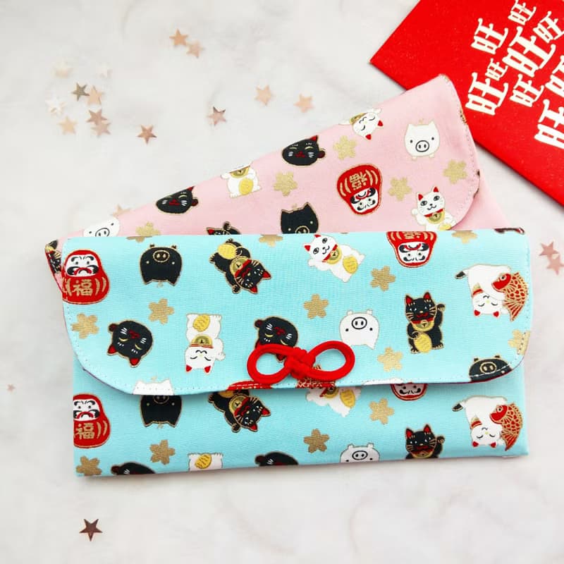 免費繡名字。招財金豬-2色可選。布紅包袋 / 口罩收納袋