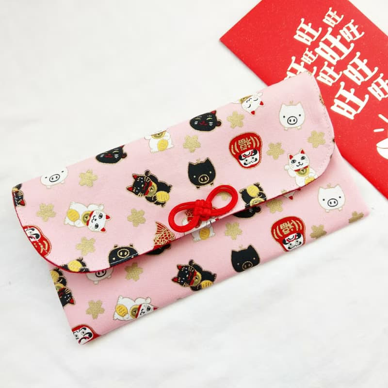 免費繡名字。招財金豬-2色可選。布紅包袋 / 口罩收納袋