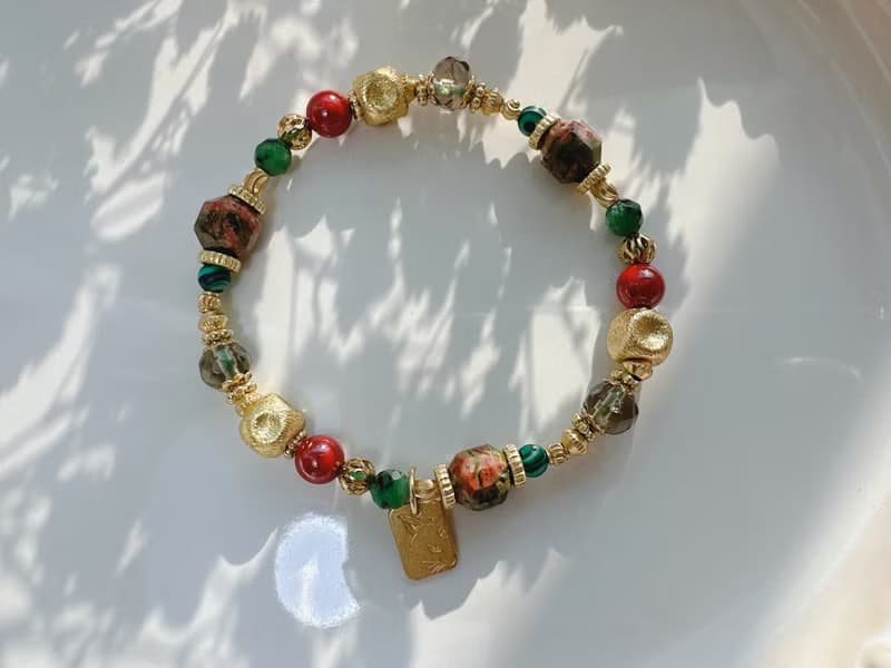 -聖誕花圈-天然水晶黃銅手鍊