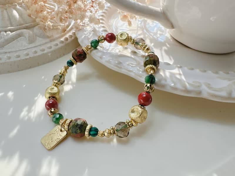 -聖誕花圈-天然水晶黃銅手鍊