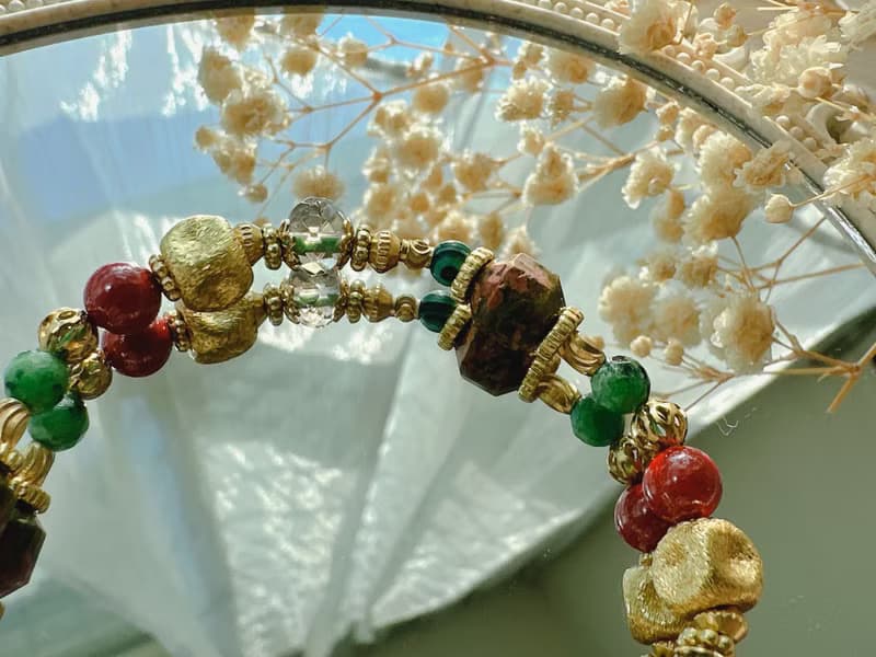 -聖誕花圈-天然水晶黃銅手鍊