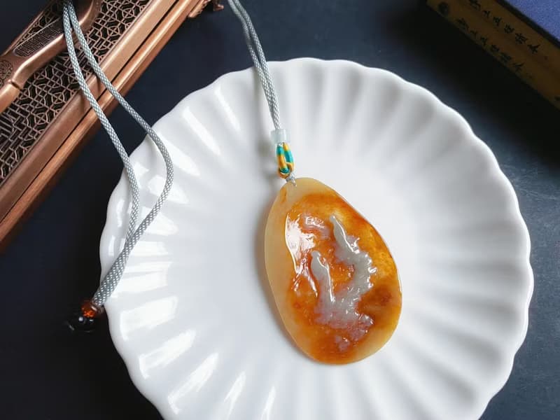 天然緬甸玉翡翠 黃翡 手工雕 禪 悟道 隨行 項鍊 翡翠原皮 禮物
