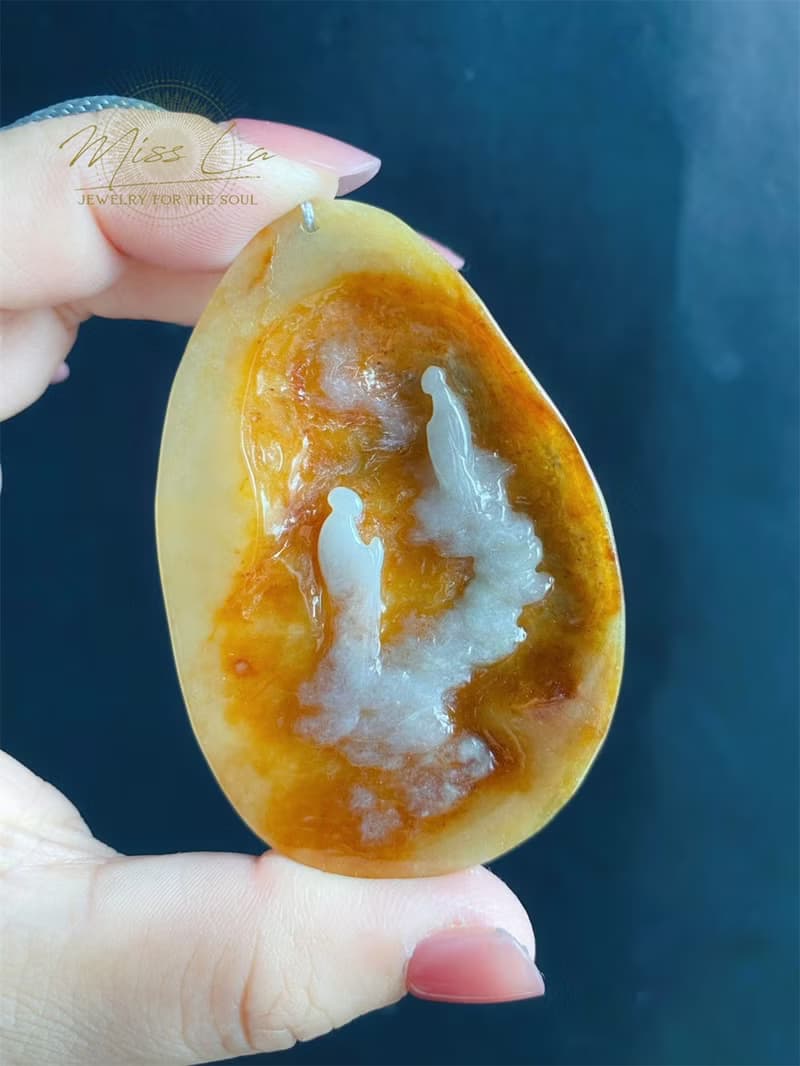 天然緬甸玉翡翠 黃翡 手工雕 禪 悟道 隨行 項鍊 翡翠原皮 禮物