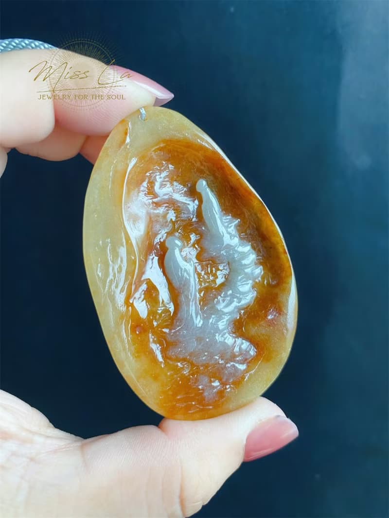 天然緬甸玉翡翠 黃翡 手工雕 禪 悟道 隨行 項鍊 翡翠原皮 禮物
