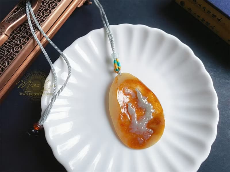 天然緬甸玉翡翠 黃翡 手工雕 禪 悟道 隨行 項鍊 翡翠原皮 禮物