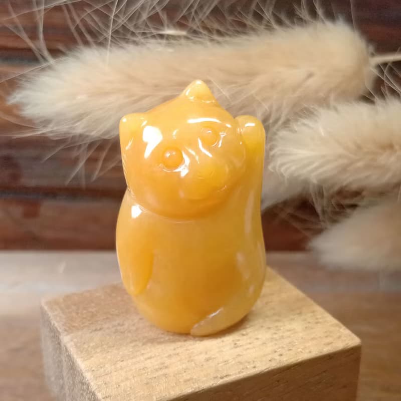 【訂做】招財貓 動物擺飾 天然玉礦石手工雕刻|新年禮物