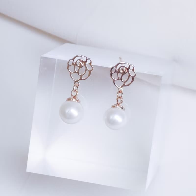 【快速出貨】La Rose 天然淡水養殖珍珠耳環 8mm珍珠 經典玫瑰系