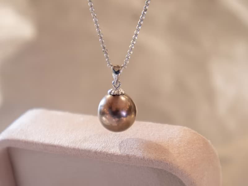 925純銀10.5-11mm 天然朱古力色淡水珍珠-項鍊