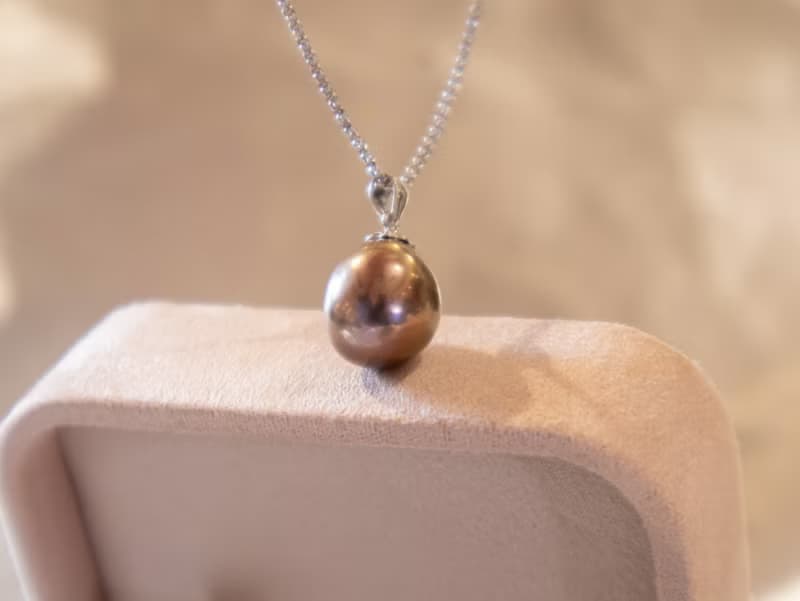 925純銀10.5-11mm 天然朱古力色淡水珍珠-項鍊