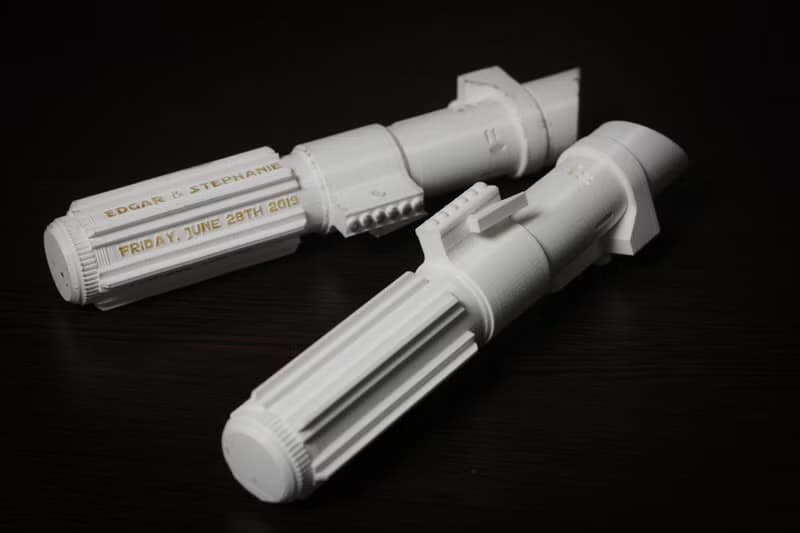 Wedding bouquet holder inspired by Darth Vader's lightsaber hilt
