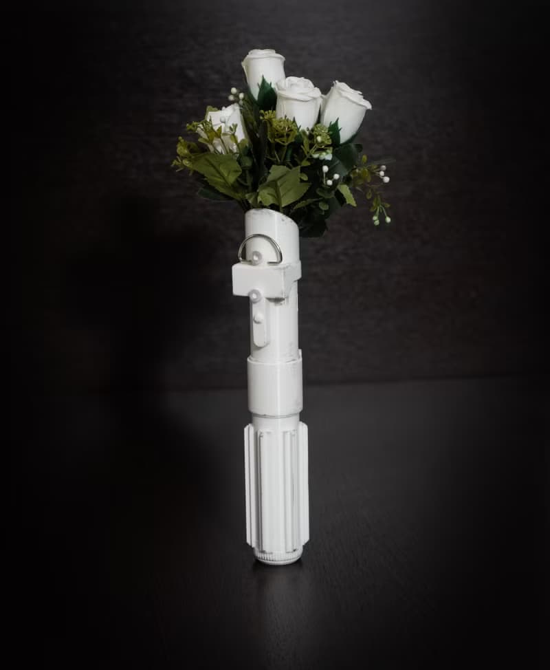 Wedding bouquet holder inspired by Darth Vader's lightsaber hilt