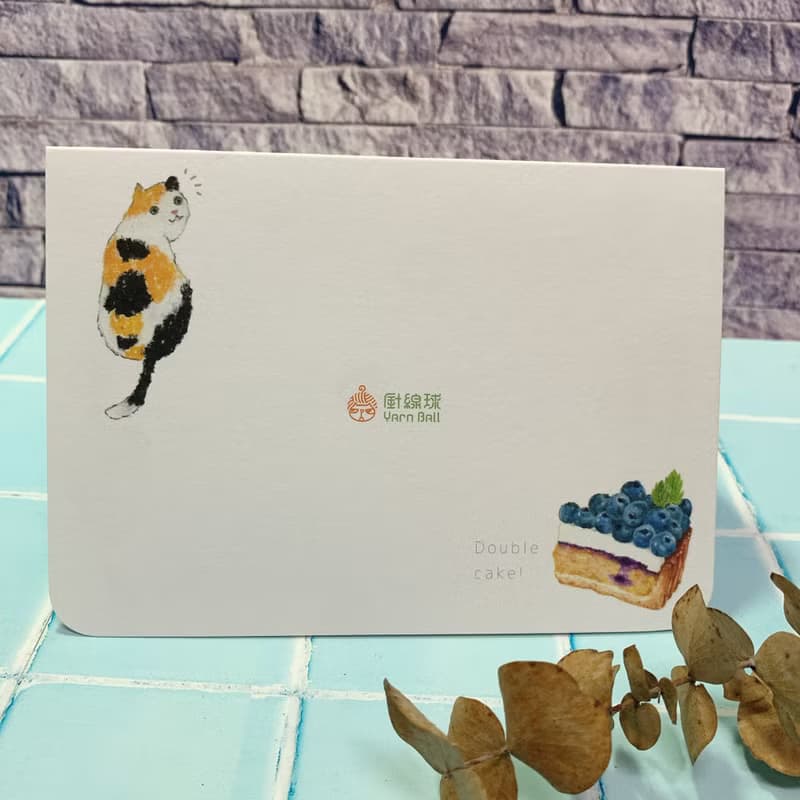 貓與甜點生日卡片 | 三色貓 | 巧克力蛋糕 |慶生 | 賀卡 | 插畫