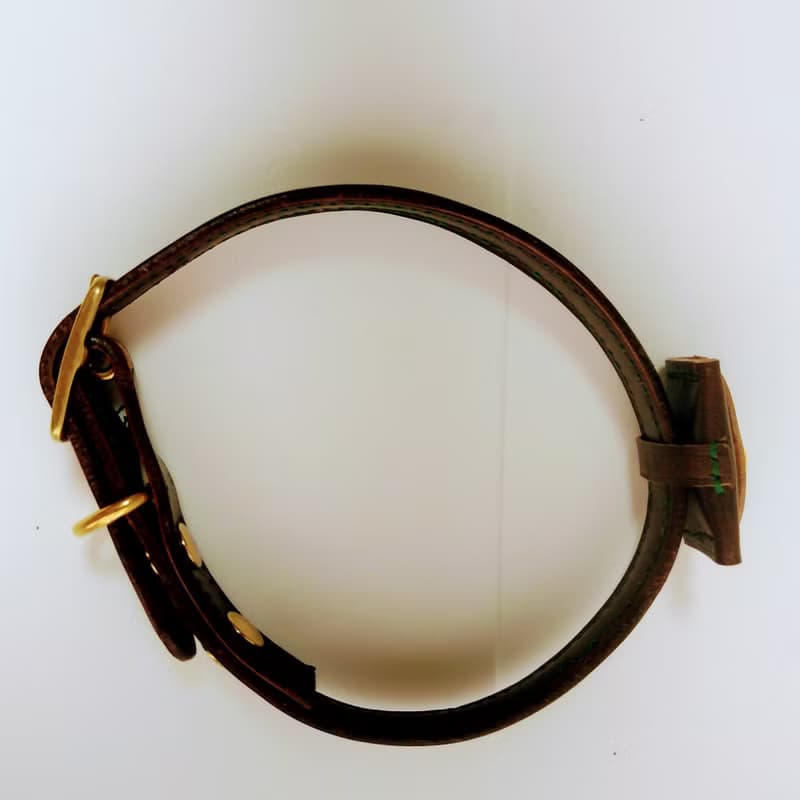 本革ー手縫いーエレガントで丈夫な犬の首輪ーチョコレートーグリーンーチョコレートーグリーン糸