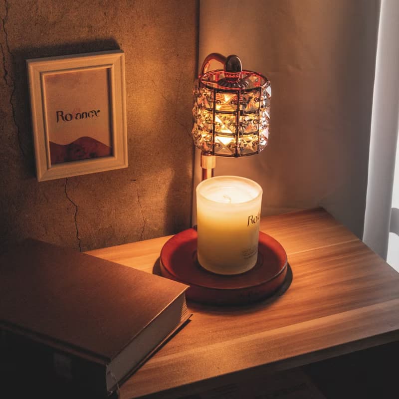 經典木座融蠟燈-水晶方鑽