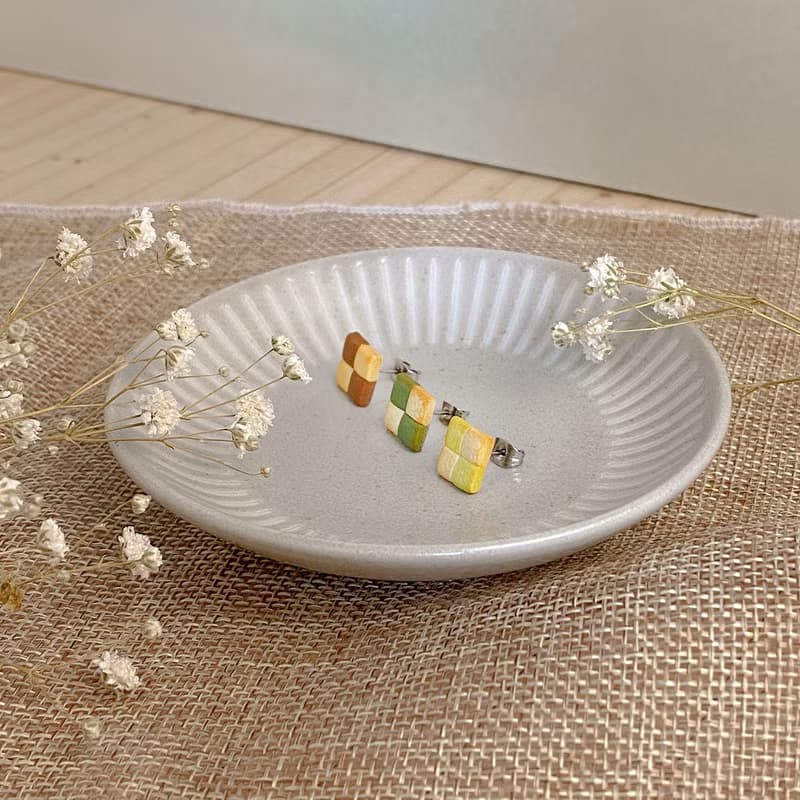巧克力、抹茶、綠茶 方格餅乾耳環 | 袖珍