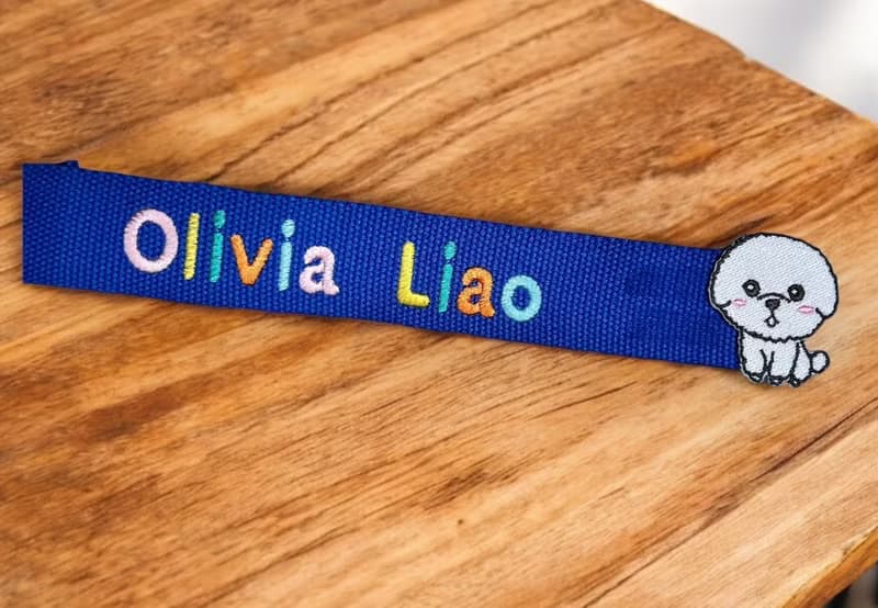 個人化全彩姓名刺繡行李飄帶-比熊
