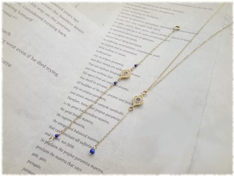 Evil Eye 鋯石 青金石 14K GF 包金項鍊 鎖骨鍊 Y字鍊 地中海之眼