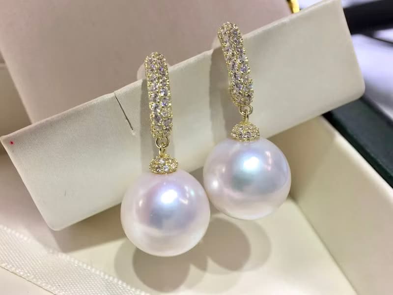 天然淡水珍珠 強光炫彩 S925銀款 鋯石 鑲嵌 耳飾