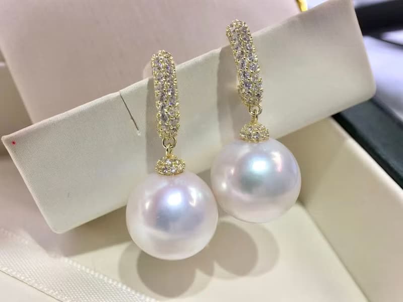 天然淡水珍珠 強光炫彩 S925銀款 鋯石 鑲嵌 耳飾