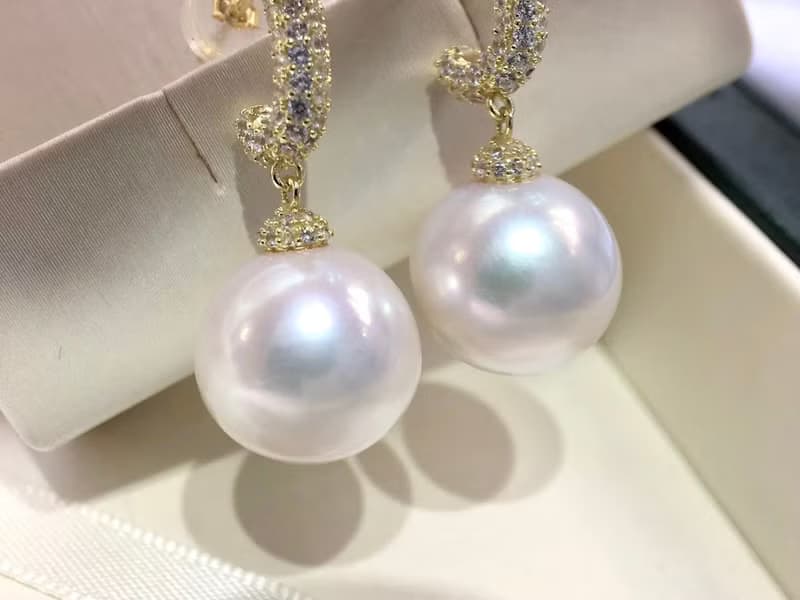 天然淡水珍珠 強光炫彩 S925銀款 鋯石 鑲嵌 耳飾