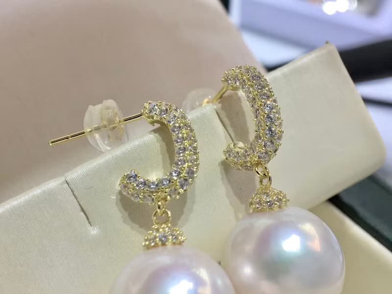 天然淡水珍珠 強光炫彩 S925銀款 鋯石 鑲嵌 耳飾