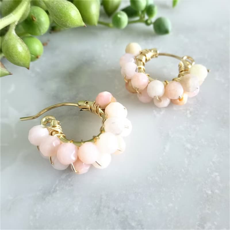 14kgf Pink Opal wrapped pierced earring / earring