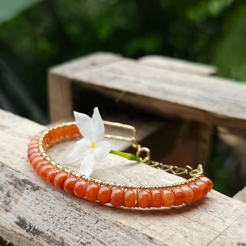 Burmese Red Jade Bangle Real Silver Body Gold Niello Plated Free Size 5.5 mm New