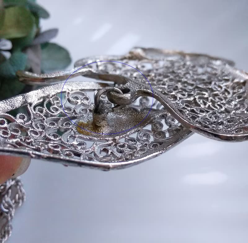【西洋古董飾品 】銀色 簍空 眨眼生動 大貓 項鍊 大墜項鍊