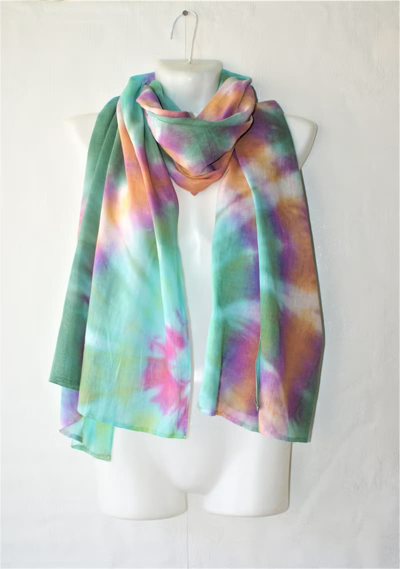 Hand dyed cotton scarf. Green long scarf. Large tie dye scarf. Handmade gift
