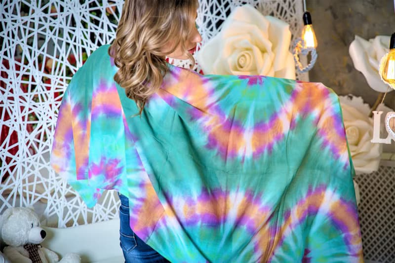 Hand dyed cotton scarf. Green long scarf. Large tie dye scarf. Handmade gift