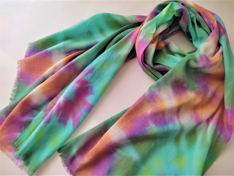 Hand dyed cotton scarf. Green long scarf. Large tie dye scarf. Handmade gift