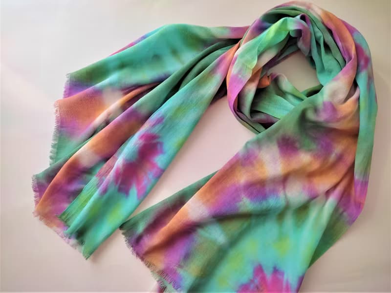 Hand dyed cotton scarf. Green long scarf. Large tie dye scarf. Handmade gift