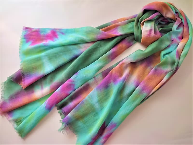 Hand dyed cotton scarf. Green long scarf. Large tie dye scarf. Handmade gift